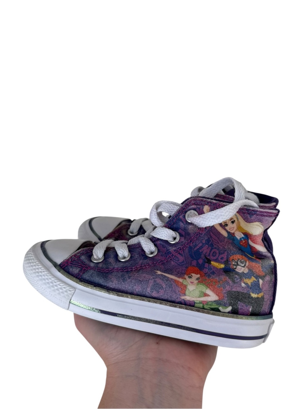 Converse Kids DC Purple Superhero High-Top Sneaker with White Trim Size 8